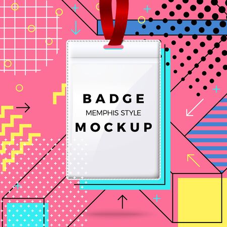 Vector bright realistic badge with red lanyardのイラスト素材