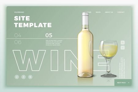 Vector site template with wine bottle and glassのイラスト素材
