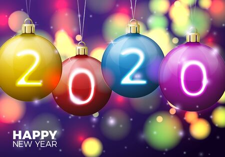 Vector New Year Banner template with bright ballsのイラスト素材