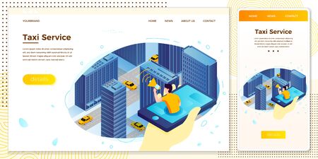 Vector eps10, man with phone, catching taxi cabのイラスト素材