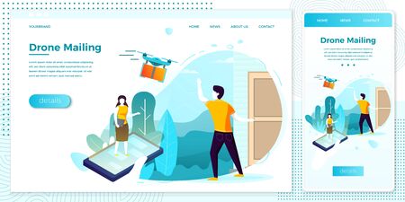 Vector drone mail service, man waiting for parcelのイラスト素材