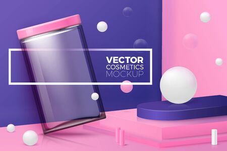 Vector corner wall scene with podium and glass jarのイラスト素材