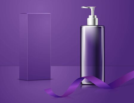 Vector glass bottle, paper box, violet backgroundのイラスト素材