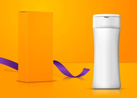 Vector white shampoo bottle with orange boxのイラスト素材