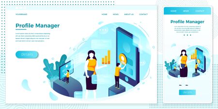 Vector social network profile manager, work peopleのイラスト素材