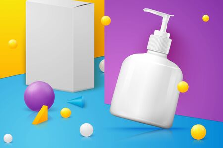 Vector 3d scene with pump bottle and paper boxのイラスト素材