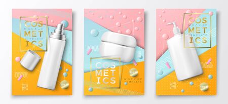Vector 3d realistic cosmetic bottle poster mockupのイラスト素材
