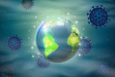Vector macro abstract world around corona virusのイラスト素材