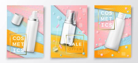 Vector 3d realistic cosmetic bottles mockup posterのイラスト素材
