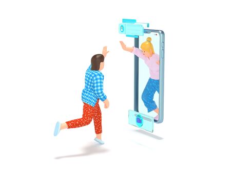 3d cartoon friends video chat online mobile phoneの写真素材