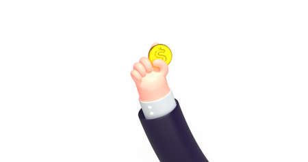 3d illustration cartoon hand give golden dollar