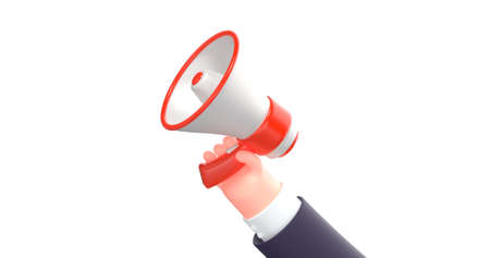 3d render cartoon business hand with loud speakerの写真素材