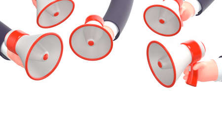 3d render cartoon business hand with loud speakerの写真素材