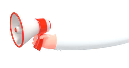 3d render cartoon business hand with loud speakerの写真素材