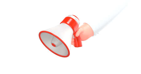3d render cartoon business hand with loud speakerの写真素材
