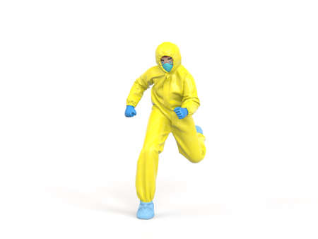 Medic in hazmat suit running on emergency callの写真素材