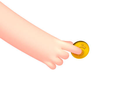Vector cartoon hand with golden dollar coinのイラスト素材