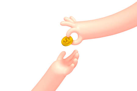 Vector cartoon hand with golden dollar coinのイラスト素材
