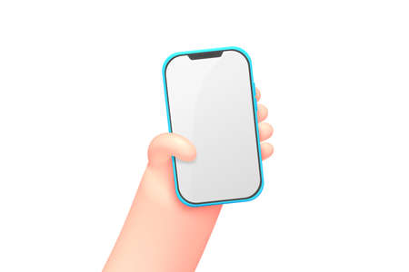 Vector cartoon hand with smart phone, on whiteのイラスト素材