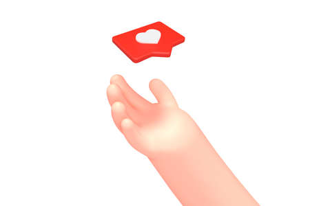 Vector cartoon hand receive red heart like bubbleのイラスト素材