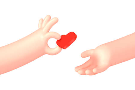 Vector cartoon hand give red heart to anotherのイラスト素材