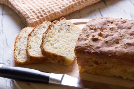 Wheat homemade fresh bread with seedsの写真素材