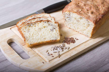 Wheat homemade fresh bread with seedsの写真素材