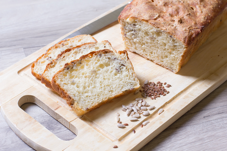 Wheat homemade fresh bread with seedsの写真素材