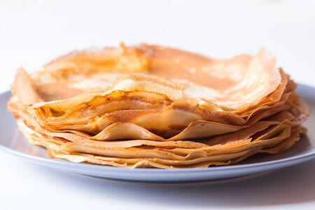 Traditional Russian pancakes with caviar and sour cream. Shrovetide. Selective focusの写真素材