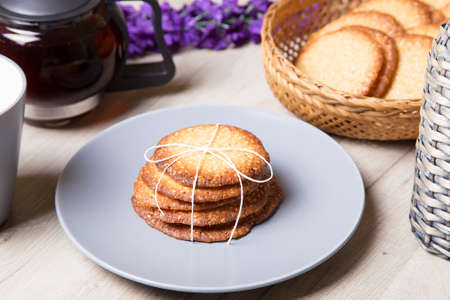 Sesame cookie. Homemade baking. Close-up. Selective focus.の写真素材