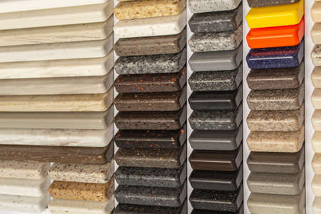 Artificial stone, decorative stone in samples. Concept, layout, finishing material
