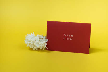 card with the words please open on a colored background