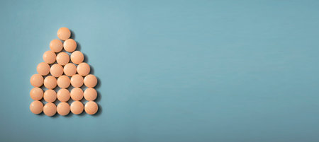 House shape from tablets. View from above. Health insurance or family medicine concept,banner, copy spiseの写真素材