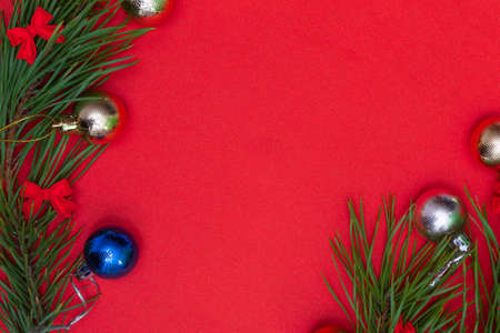 Top view Christmas composition. Christmas background, layout. With copy space with Christmas items....