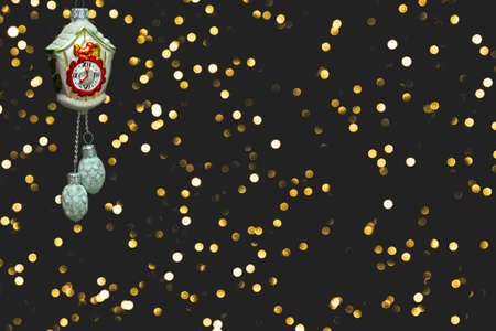 Festive cuckoo clock isolated on black background copy space. New Year conceptの写真素材