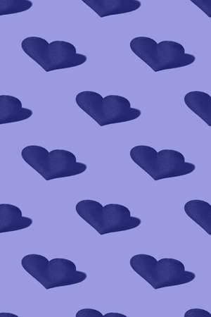 Heart in trendy color, very peri. Seamless patterns. Celebrating Valentines Day copy space. Banner....