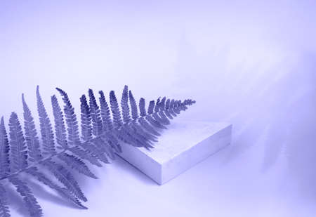 Triangular podium for displaying cosmetics and various products on a very peri background with a...