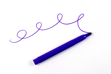 wavy line and blue marker on white isolated background. high quality.の写真素材