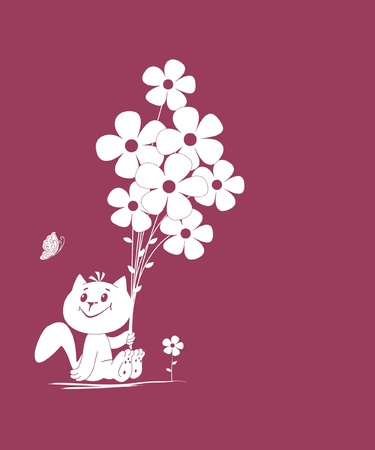 kitty with bouquetのイラスト素材
