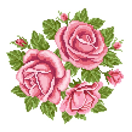 bouquet of the roses, embroiderのイラスト素材