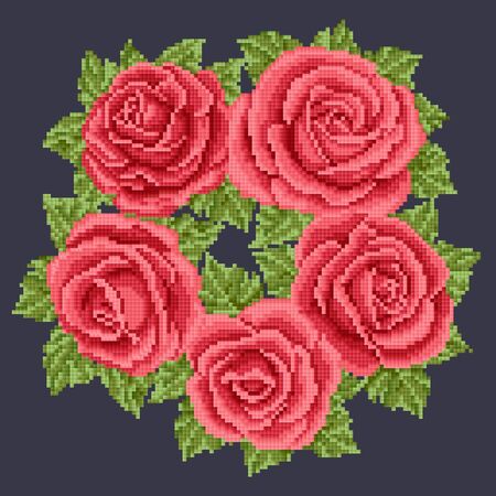 Bouquet of the red roses, embroiderのイラスト素材