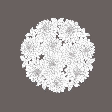 Cute floral card with dahlias. White flowers on dark background. vectorの写真素材