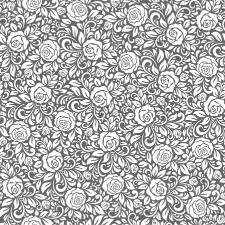 Seamless gray abstract background with white rosesのイラスト素材