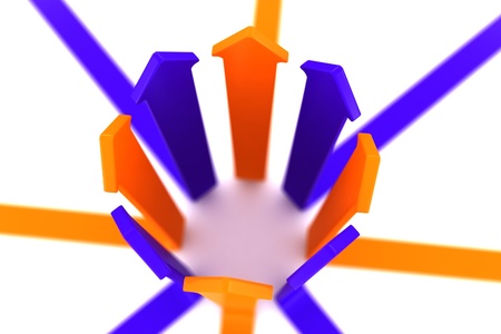 blue and orange arrow on a white backgroundの写真素材