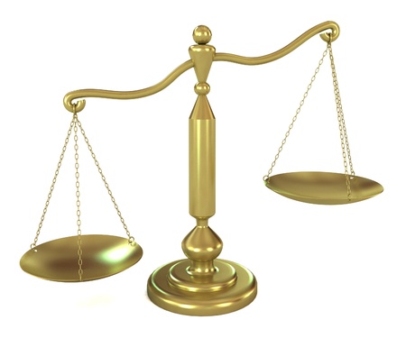 bronze balance on a white backgroundの写真素材