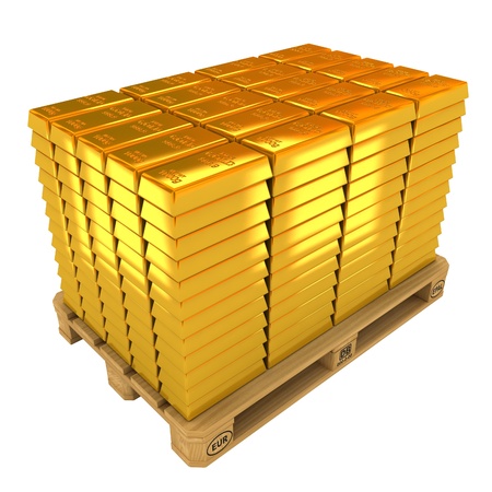 A lot of Gold Bars on the pallet.の写真素材