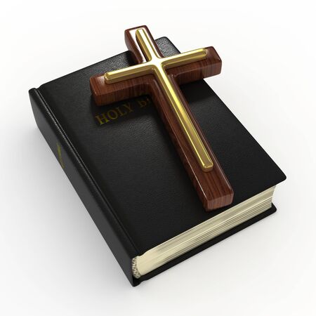 3D Illustration of a Bible and a Crossの写真素材
