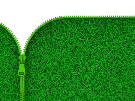 3D Illustration Green Zipper with Grass on White Background.の写真素材