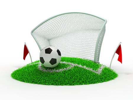3D Concept Football in Gate on White Backgroundの写真素材