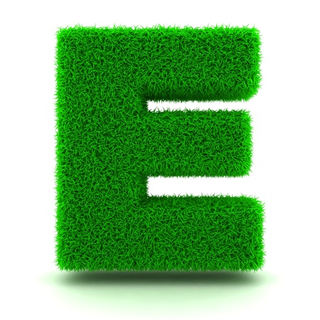 3D Green Grass Letter on White Backgroundの写真素材